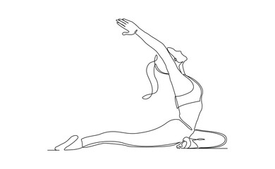 Continuous line drawing of sport woman engaged in yoga pose. Relaxing people editable stroke sketch vector illustration