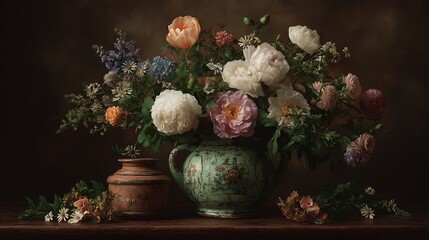 Floral still life with peonies in vintage setting © Sastt