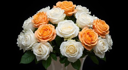 Elegant Arrangement of White and Peach Roses in a Stylish Vase