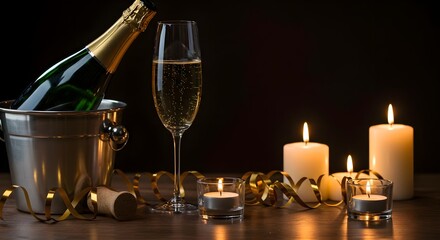 Elegant Celebration Setup with Champagne and Candles for Special Occasions