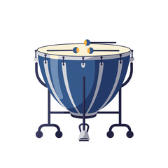 Bass drum with mallets on stand in blue and white design  