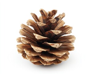 Detailed close-up of a natural pine cone showcasing intricate textures and rich earthy tones on a light background