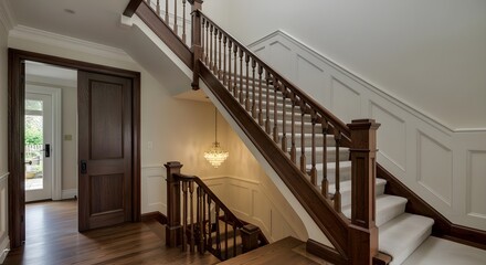 Elegant Wooden Staircase with High-Quality Accents in Modern Home