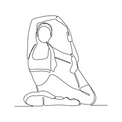 Continuous line drawing of sport woman engaged in yoga pose. Relaxing people editable stroke sketch vector illustration