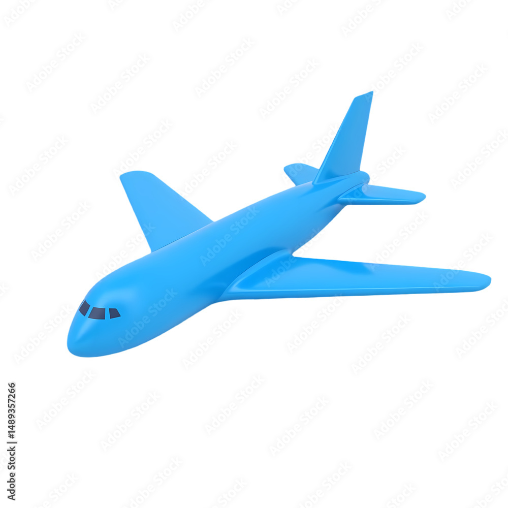 Poster a light blue airplane with wings and tail fin visible in the frame isolated on transparent backgroun