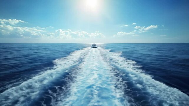 Boat wake ocean cruise summer sun blue sky