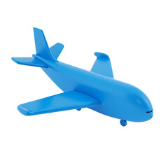 A simple blue airplane  with wings and tail fins  in a studio setting isolated on transparent background