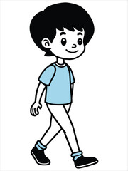Cartoon Boy Walking with Cheerful Expression Vector Illustration