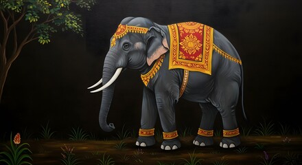 Majestic Elephant in Thai Style Painting with Vibrant Colors