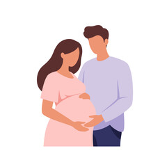 Obraz premium Expecting parents embracing belly in soft pastel colors 