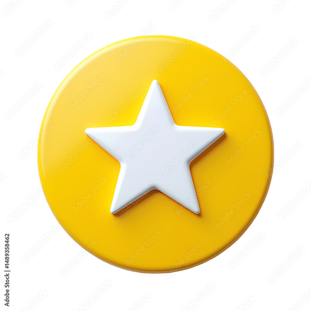 Aufkleber a glossy yellow circle with a white star in the center isolated background design element isolated o