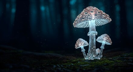 Glowing Crystal Mushrooms in Enchanted Forest with Soft Lighting