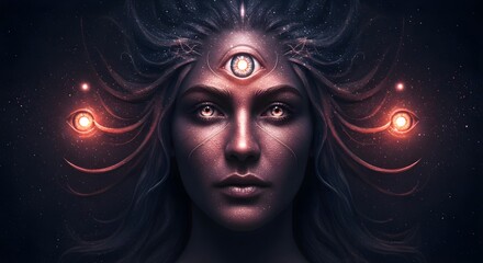 Cosmic Guardian with Third Eye in Ethereal Universe Art