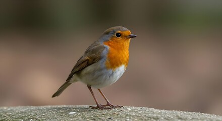 Small Red Robin Standing on a Stone Surface in High-Quality Image