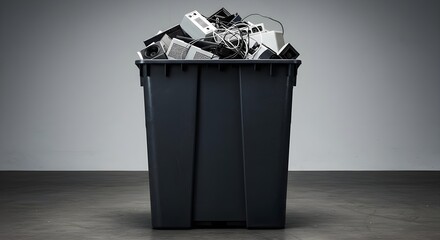 Overflowing Bin of Electronics Highlighting Recycling Dilemma