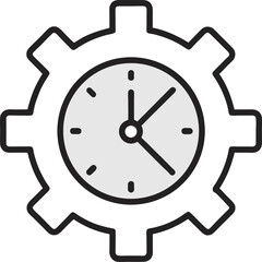Line icon of gear with clock vector illustration on transparent background.