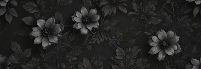 Abstract charcoal floral wallpaper, dark seamless botanical illustration  ,  modern,  minimalistic
