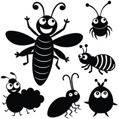 cute cartoon insect characters set funny happy sm