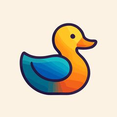 Fototapeta premium Colorful cartoon duck with blue and yellow body design 