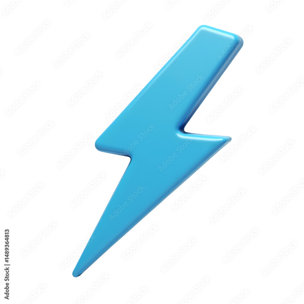Poster a light blue lightning bolt icon with a glossy finish a plain rendering style isolated on transparen