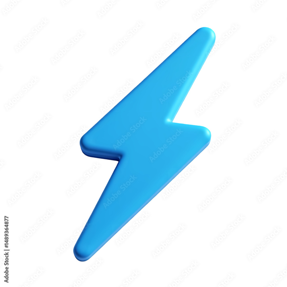 Poster a light blue lightning bolt icon with a shadow in a digital rendering isolated on transparent backgr