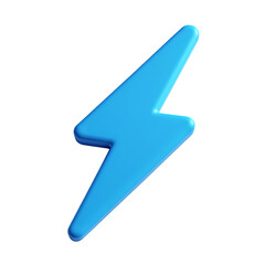 A light blue lightning bolt icon with a shadow  in a digital rendering isolated on transparent background