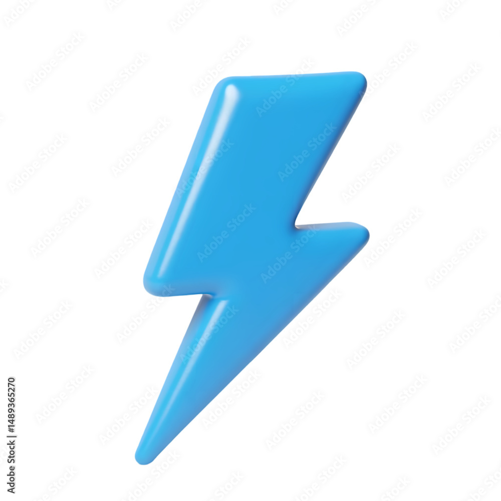 Poster a glossy light blue lightning bolt icon isolated a solid in a 3d rendering isolated on transparent b
