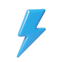 A glossy light blue lightning bolt icon isolated  a solid  in a 3d rendering isolated on transparent background