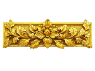 A stunning golden floral relief carving, exuding luxury and elegance with intricate details on black.