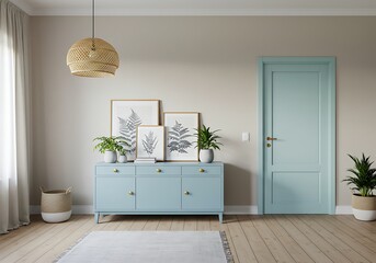 Interior with blue cabinet and door
