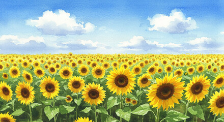 Fototapeta premium Sunflowers field painting in yellow tones, for summer backgrounds