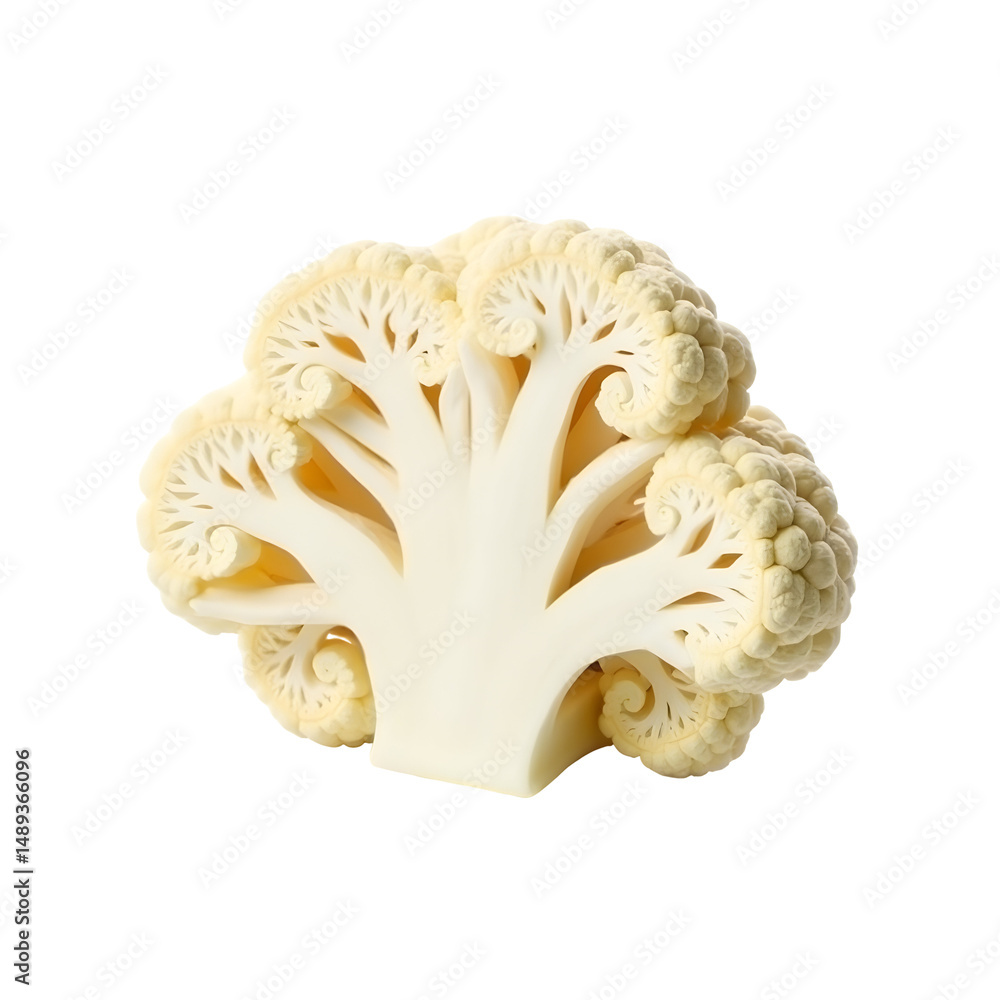 Poster highly detailed photorealistic image of a fresh and crisp cauliflower slice displaying intricate det