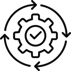 Line icon of two interlocking gears with rotation arrows, process optimization.