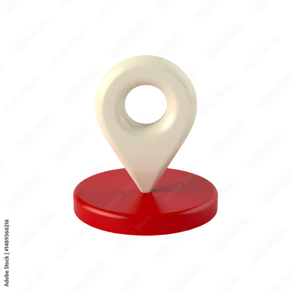 Poster a 3d rendering of a white location pin on a red base a plain illustration isolated on transparent ba