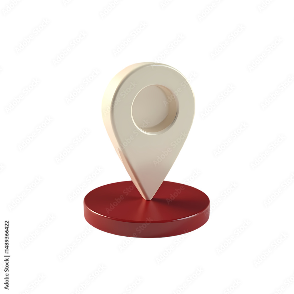 Poster a rendered of a white location pin on a red base in a studio setting isolated on transparent backgro