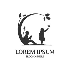 children playing in the park logo illustration