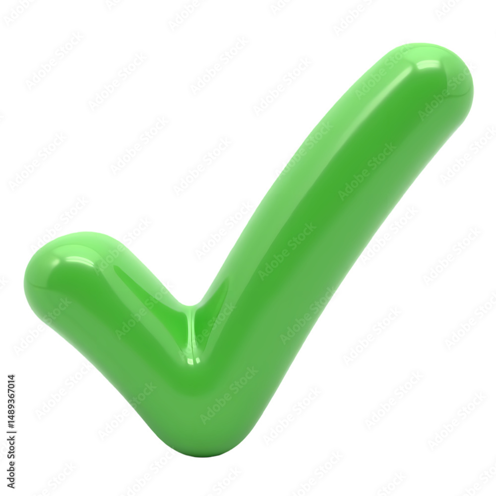 Poster a glossy green check mark a black backdrop in a studio setting with soft lighting isolated on transp
