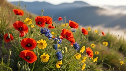 Obraz premium field of poppies and sky