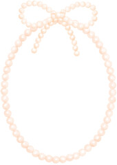 Cute White Pearl Frame Oval Shape with ribbon bow watercolor