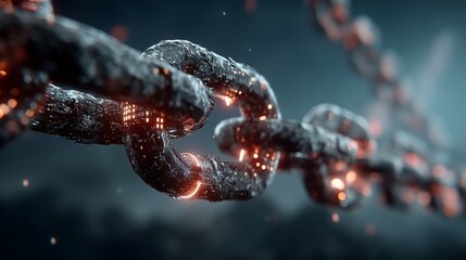 Glowing Chain Link Breaking in Futuristic Cityscape.Generative AI