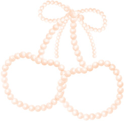 White Pearl Cherries with bow Watercolor Vintage y2k Aesthetic