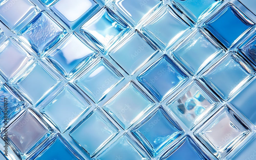 Poster diagonal arrangement of aqua cubes, clear and reflective texture abstract pattern