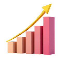 A vibrant illustration showcasing a bar graph with an upward trending yellow arrow on  isolated on transparent background