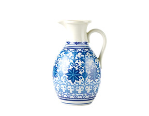 Elegant Blue and White Ceramic Pitcher with Floral Design