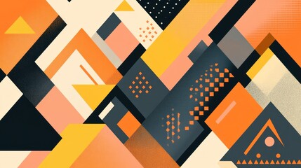 Abstract geometric shapes, orange and black design, modern art background, website banner