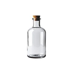 Empty glass bottle with cork stopper on 3d life clear on transparent background