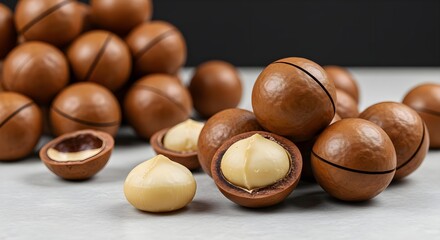 Fresh Macadamia Nuts on a Transparent Background for Stock Photo Use
