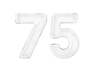 3D Ice Number 75 on a Transparent Backdrop