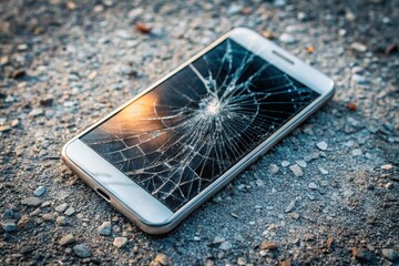 Shattered Screen A Broken Smartphone on the Ground