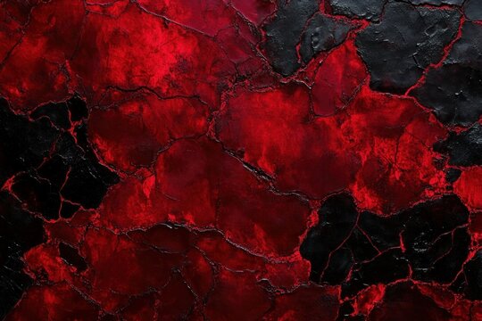 abstract textured surface with cracked patterns in vibrant deep red and black colors creating a dramatic and intense visual effect